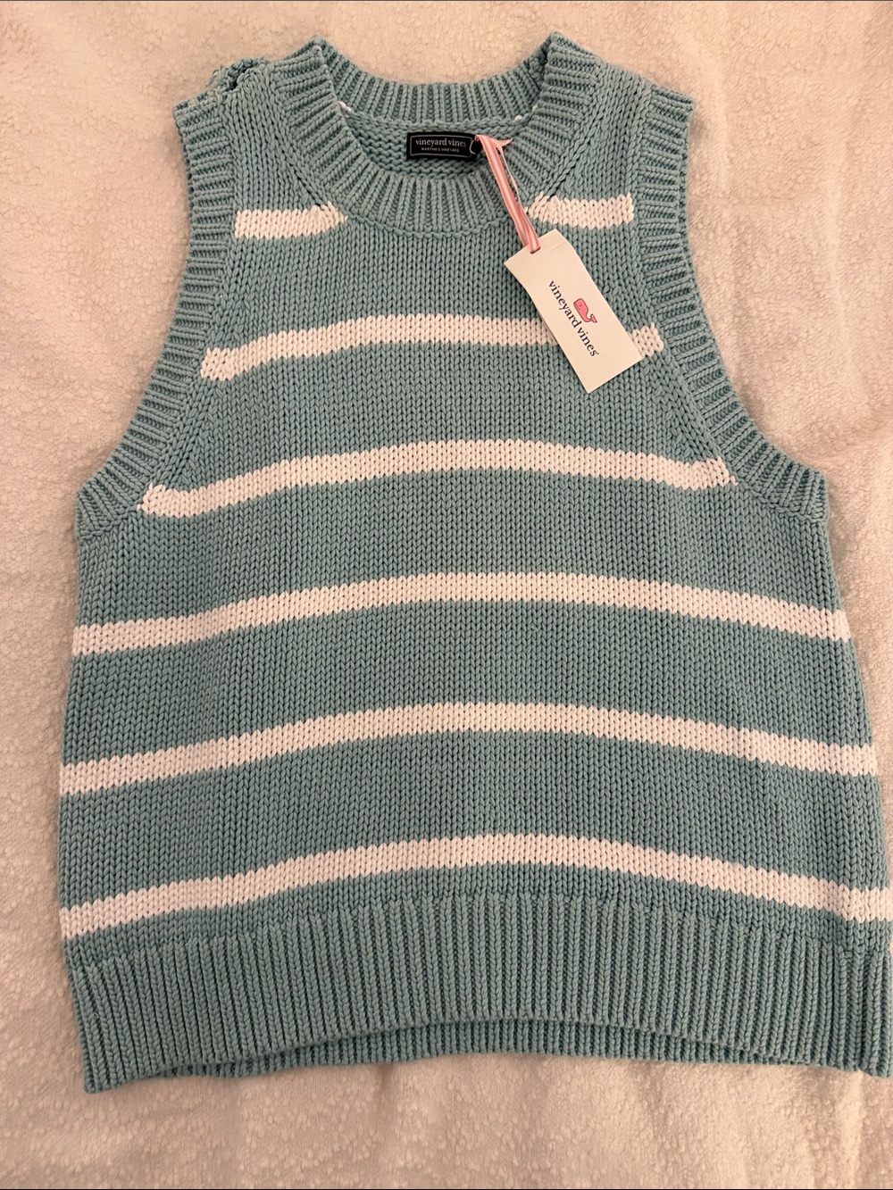 Vineyard Vines Seafoam Green & White Striped Knit Vest